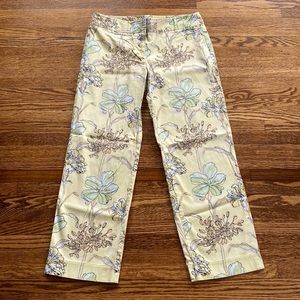 LOFT Yellow Floral Print Cropped Pants